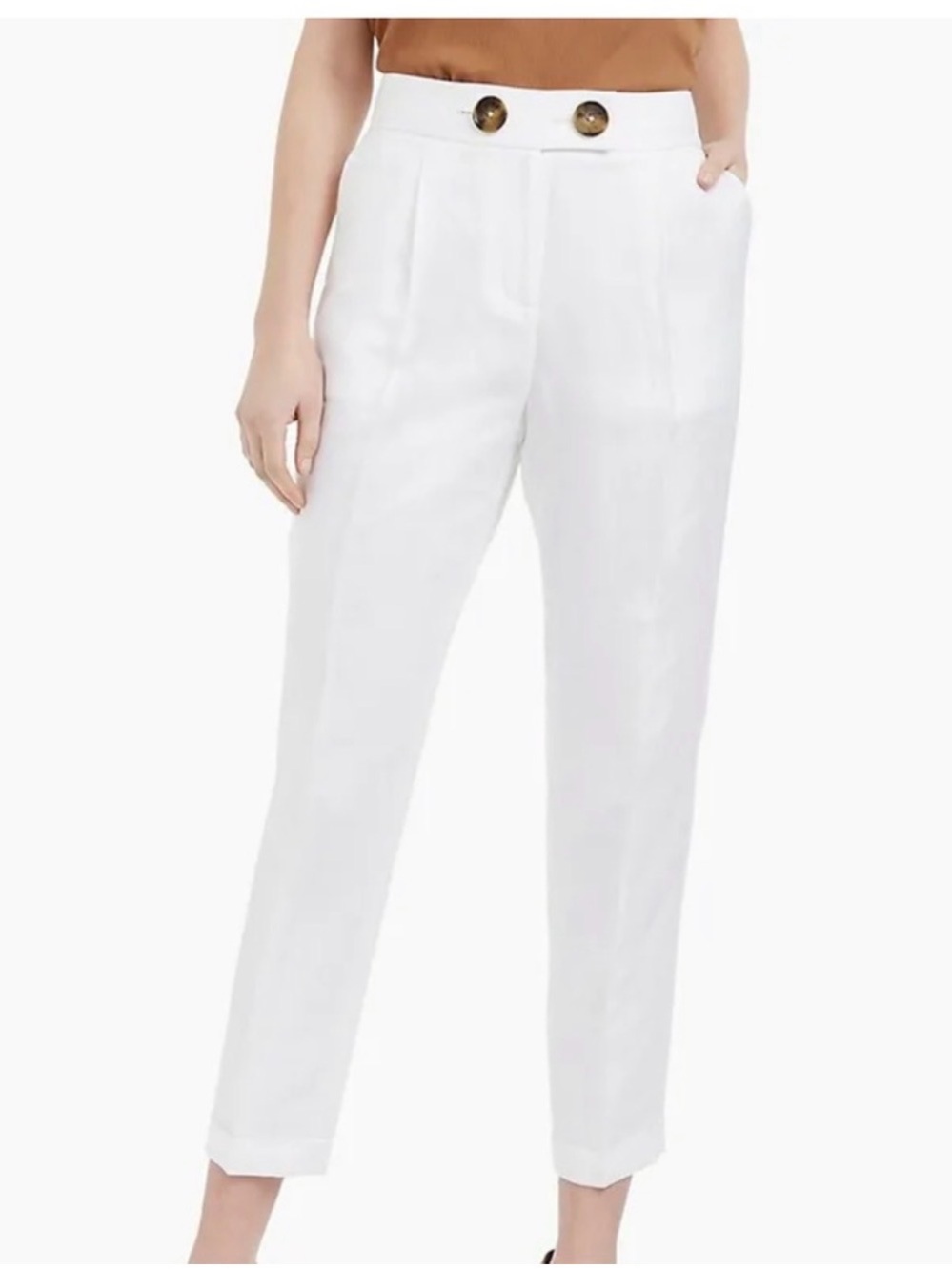 Calvin Klein Womens New Linen Blend Suit Dress Casual Pants 6P White